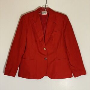 Vintage Jacket Womens 12 Red Blazer Lined Textured Buttons Classy Modest Nice